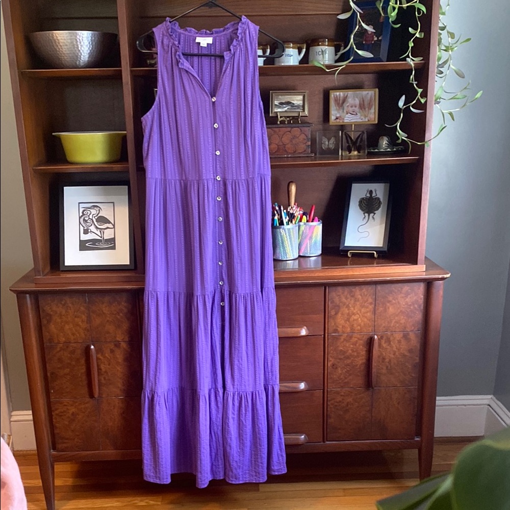 J. Jill Purple Buttoned Tiered Maxi Sundress 🌼
